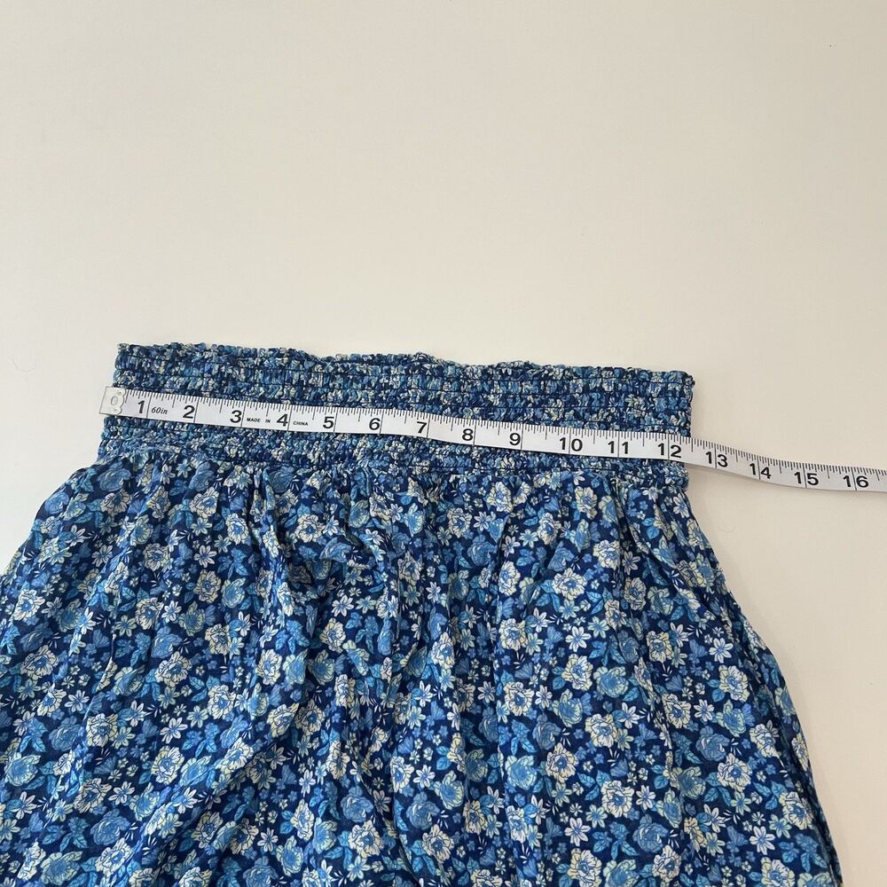 Aerie Smocked Waist Super Wide Leg Party Pants Women's M Boho Blue Floral - Picture 7 of 8